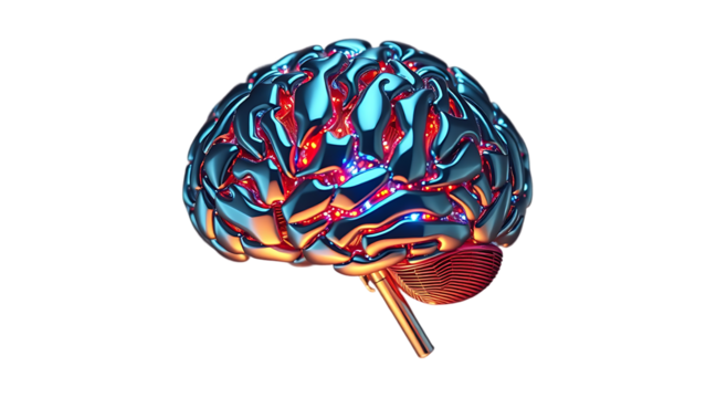 Digital AI electronic brain made from metallic isolated on clean background Artificial intelligence