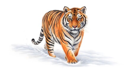 Obraz premium Watercolor tiger walking in snow