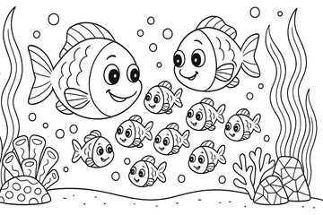 Fototapeta premium vector illustration of a set of fishes