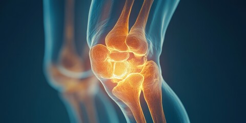 Anatomical Illustration of Human Knee Joint Highlighting Bone Structure and Inflammation Details