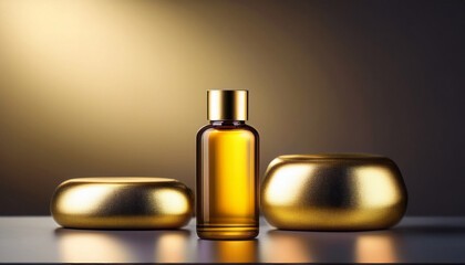 golden liquid bottle studio shot for commercial use