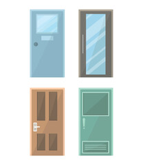 Set of door icons on white background. Entrance doors. Doors to office, study, hall, classroom.