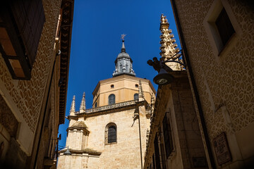 Outside view of the The Cathedral of Our Lady of the Assumption and of Saint Fructus, Roman Catholic cathedral located in the Spanish city of Segovia, Spain
