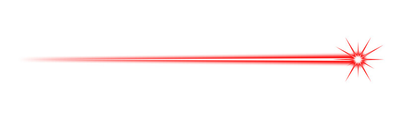 Fototapeta premium Moving Red light streak ray - starburst rays - horizontal fade on transparent background. Neon light effect, PNG