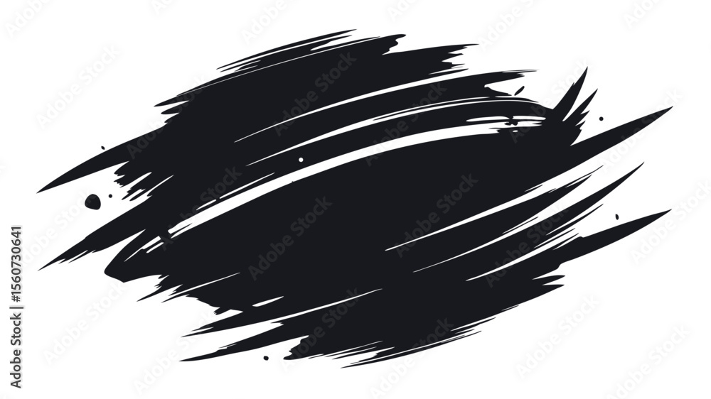 Poster abstract black brush stroke design element with textured paint effect and transparent background