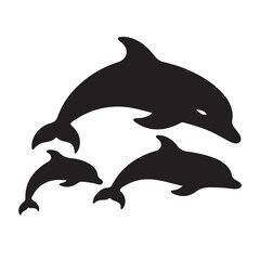 Obraz premium Black Silhouette of Dolphins Swimming Together