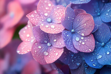 Purple flowers glistening with water droplets.