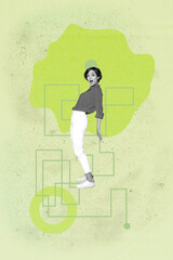 3d sketch image vertical collage of happy businessman businesswoman stand gearwheel optimization...