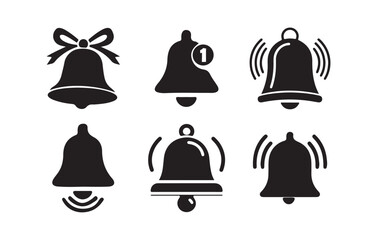 Notification Bell Icon Set. Alert and Ring Symbols Collection in Black Silhouette. Victor illustration eps 10