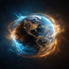 Earth Globe with Dynamic Energy Swirls - Global Connection & Future Tech