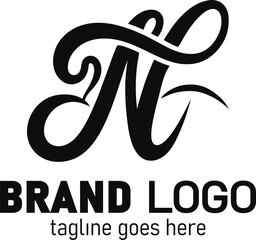 Letter N Script Logo – Elegant and Stylish Vector Script Monogram Featuring the Letter N, Ideal for Personal Branding, Wedding Logos, Boutique Identity, and Creative Design