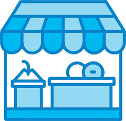 Illustration of a market stall with fresh fruit and vegetables