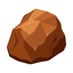 A brown boulder or large rock with angular, geometric facets and polygonal surfaces, rendered in a stylized low-poly art style with various shades of brown and orange.