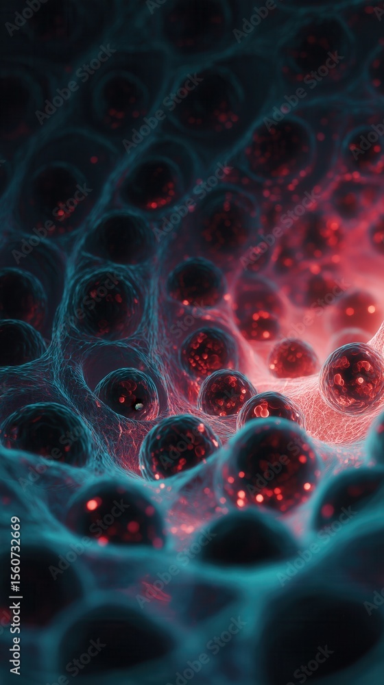 Poster glowing spheres in a network