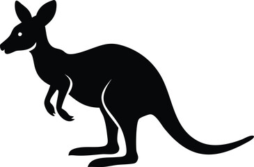Silhouette of a powerful australian kangaroo showing iconic characteristics in a black and white design