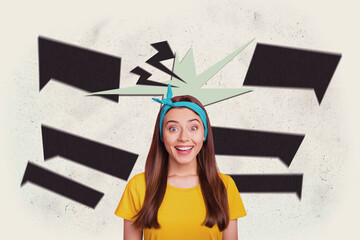 Composite 3d art pop image collage of happy girl guy stand doodle icon bubble communication speech dialogue phrase conversation