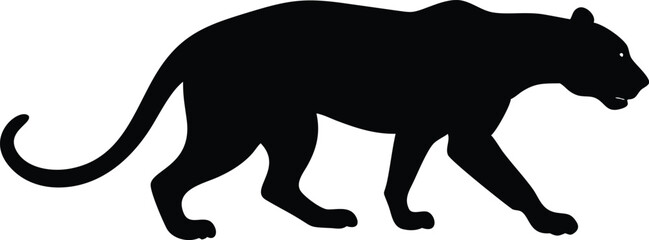 Silhouette of a majestic black panther prowling across a plain white background