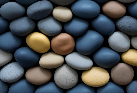 Pebble Pattern: Colored stones fill frame. Serene, zen, spa-like feeling. Ideal for backgrounds, wallpapers, graphic design and web content.