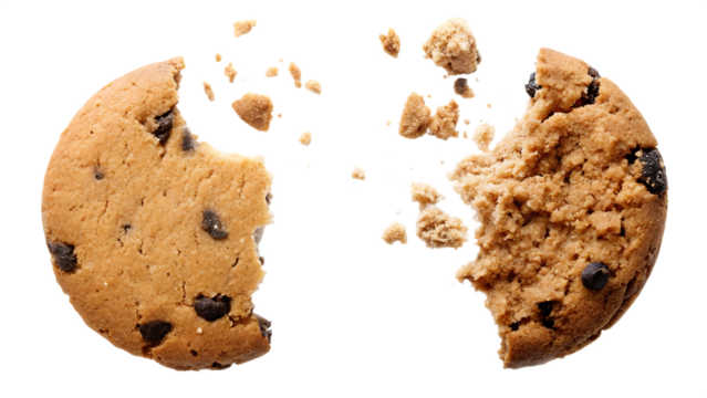  close up of an half eaten cookie with crumb agains  isolated on white background PNG, ai generated