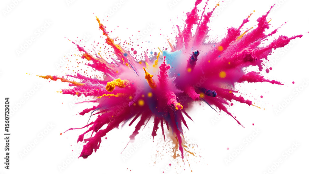 Poster explosion splash of colorful powder with freeze isolated on background abstract splatter of colored