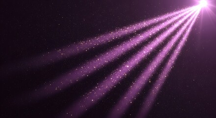 Fototapeta premium Radiant purple light beams with sparkling particles abstract background light rays