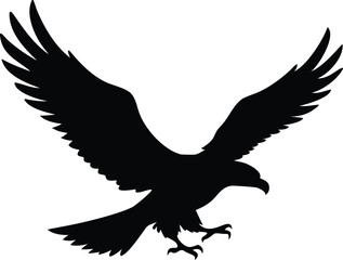 Silhouette of an eagle with extended wingspan soaring against a white background