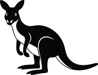 Simple black and white illustration of a standing kangaroo for design and educational purposes