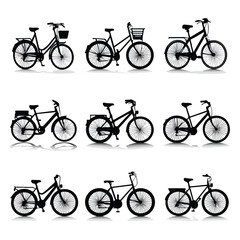 bike silhouette set, Black & White silhouette set