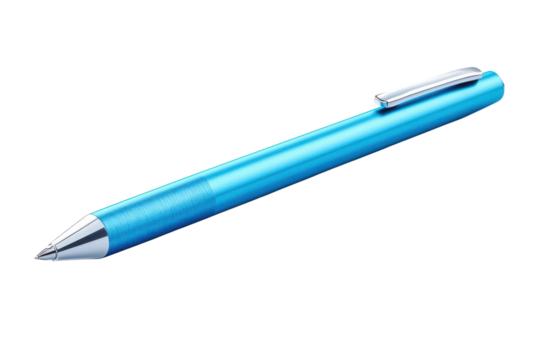 A sleek modern blue pen poised to capture ideas and dreams ready to write the future presented on transparent background