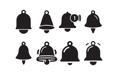 Notification Bell Icon Set. Alert and Ring Symbols Collection in Black Silhouette. Victor illustration eps 10