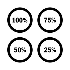 Four circular progress indicators showing 100, 75, 50, and 25 percent completion