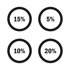 Four simple black circles with percentage numbers inside on white background