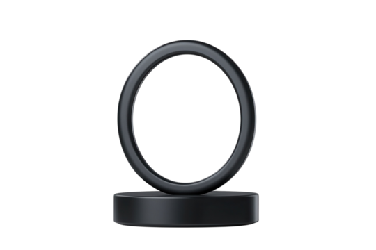 A singular dark grey ring representing unity and wholeness standing proudly on a solid on transparent background - Powered by Adobe