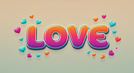 Sweet Love Colorful 3D Text Effect with Hearts
