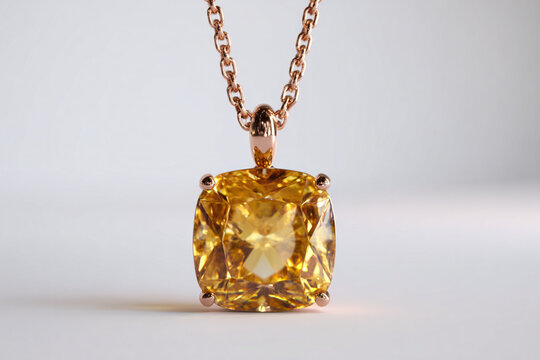 A photorealistic statement rose gold necklace with a cushion-cut topaz