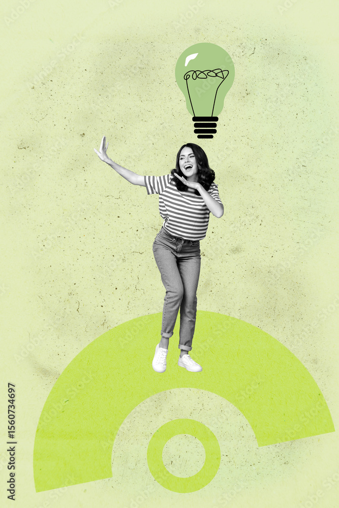 Poster sketch pop image sketch vertical collage of happy businessman businesswoman stand light bulb idea fi