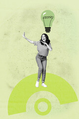 Sketch pop image sketch vertical collage of happy businessman businesswoman stand light bulb idea...