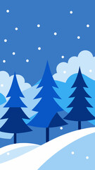 Obraz premium Stylized Winter Landscape with Pine Trees Snow and a Blue Color Palette