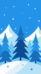 Winter Landscape with Snow Covered Mountains and Evergreen Trees Illustration