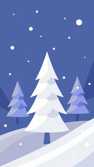 Naklejka premium Stylized Winter Landscape with Snow Falling on Trees in a Blue Setting