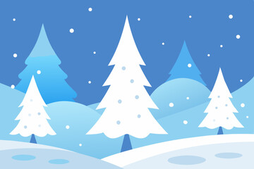 Obraz premium Winter Landscape with Snow Covered Trees and Snowflakes Falling in the Sky