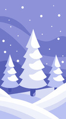 Obraz premium Minimalist Winter Scene with Snow Falling on Evergreen Trees and Rolling Hills