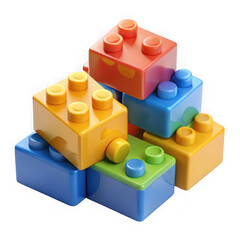 Obraz premium Colorful plastic building blocks toy stack isolated on transparent background