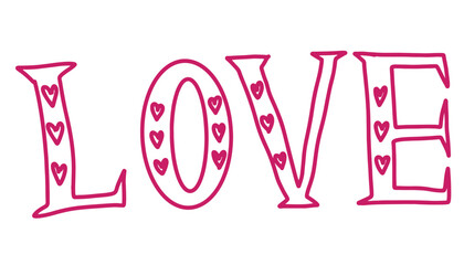 Love contour lettering. Pink word