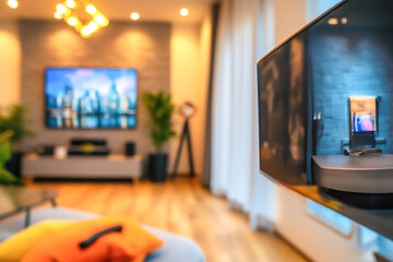 Futuristic smart home with neatly organized wiring systems for automated lighting, security, and entertainment