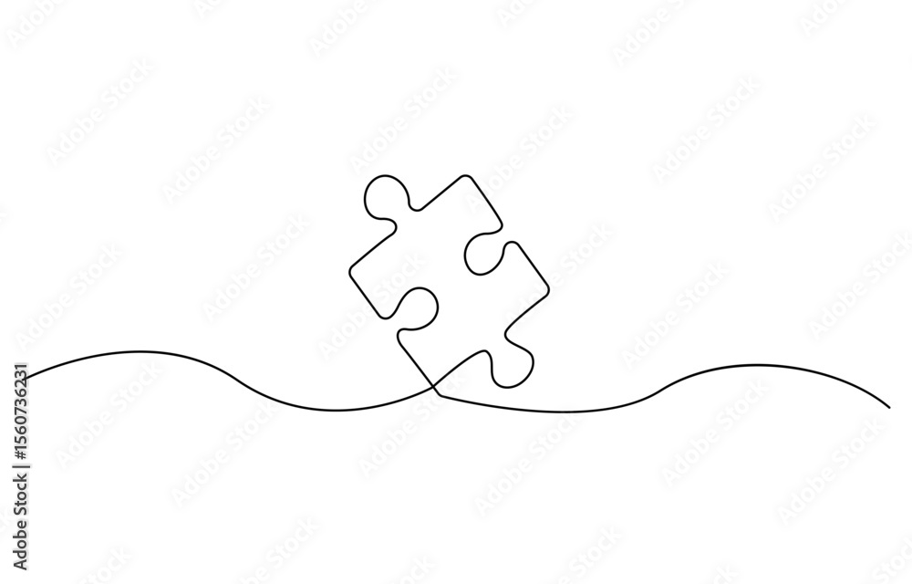Poster puzzle icon line continuous drawing vector. one line conundrum icon vector background. team work ico
