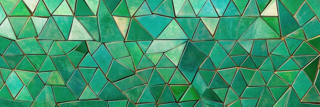 Abstract mosaic pattern of varying shades of teal and green triangles