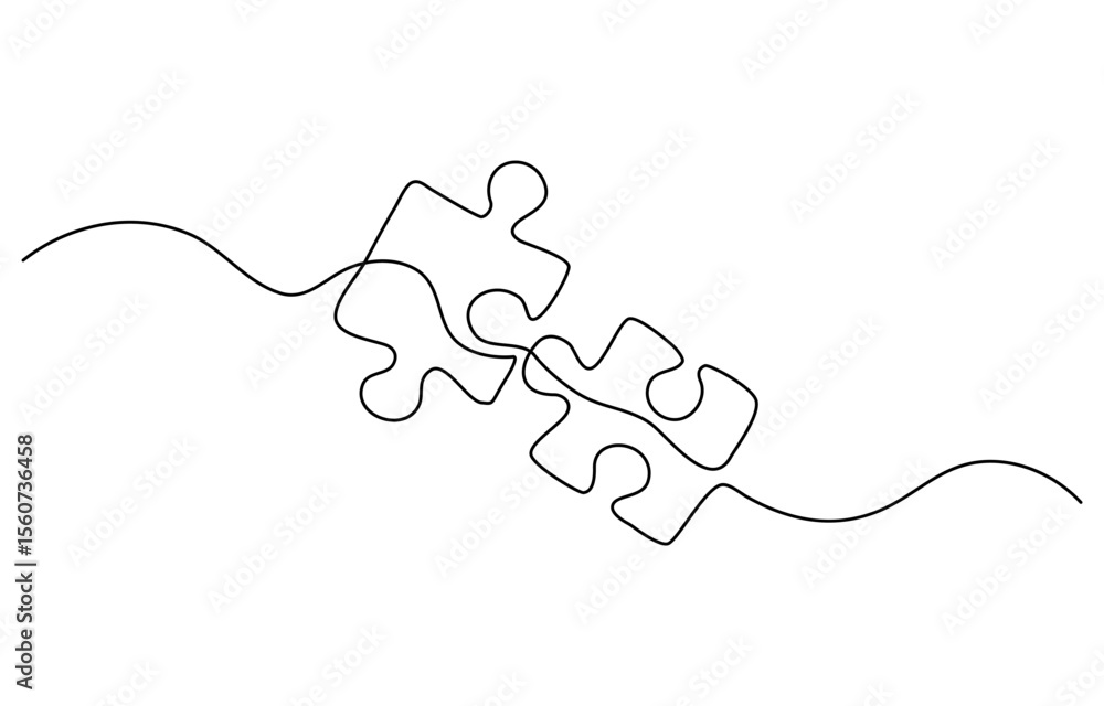 Poster puzzle icon line continuous drawing vector. one line conundrum icon vector background. team work ico