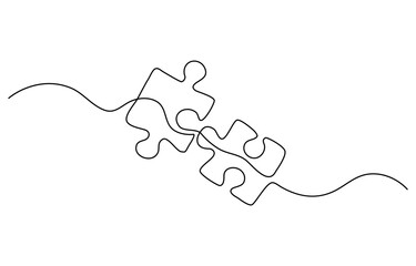 Puzzle icon line continuous drawing vector. One line Conundrum icon vector background. Team work icon. Continuous outline of a Missing item.