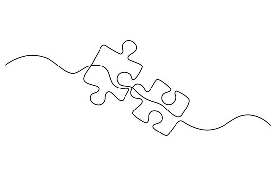 Puzzle icon line continuous drawing vector. One line Conundrum icon vector background. Team work icon. Continuous outline of a Missing item.